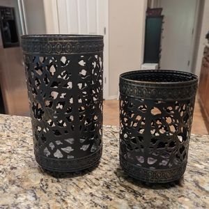 SLAH Bronze Reticulated Punched Metal Persian Luminary Pillar Candle Hol…